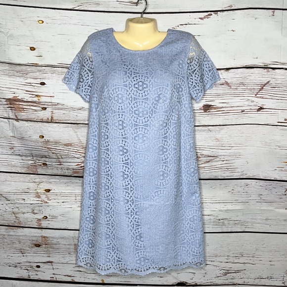 Ann Taylor Dresses & Skirts - Ann Taylor Factory NWT Size 6 Sky Blue Lace Overlay Short Sleeve Dress
